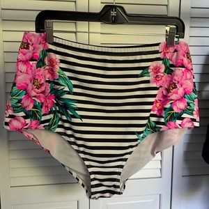 Striped floral high waisted Torrid swim bottom.
